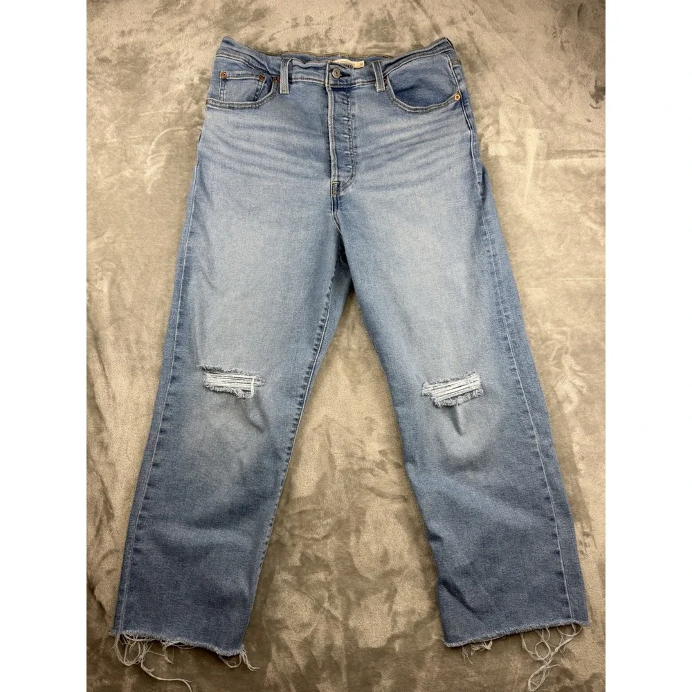 Levi's Jeans Womens 32 Ribcage Straight Ankle High Rise Raw Hem Light Button Fly